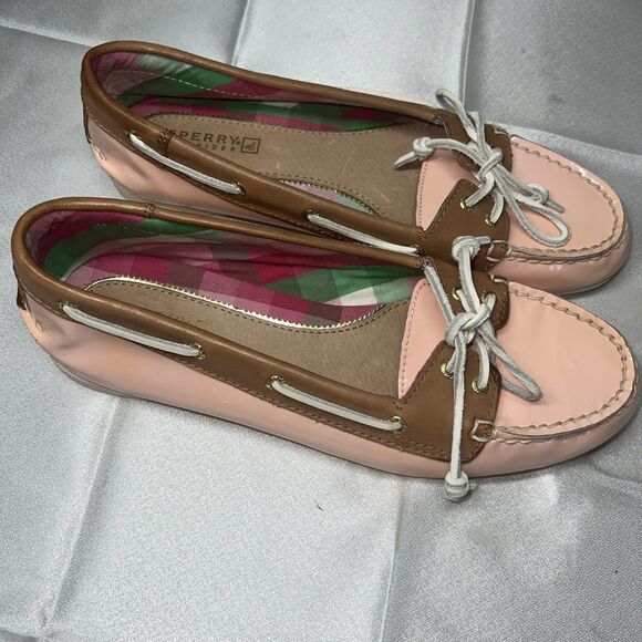 Sperry Topsider Women's Angel Fish Pink Patent Leather Plaid inside Boat zs 7.5 - Picture 2 of 14